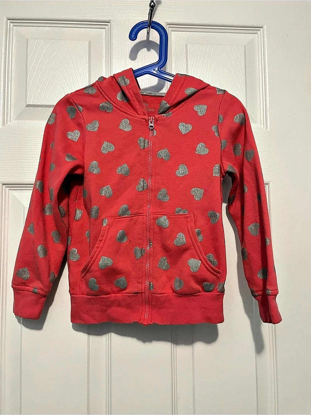 Girls Pink and Silver Metallic Heart Full-Zip Hoodie